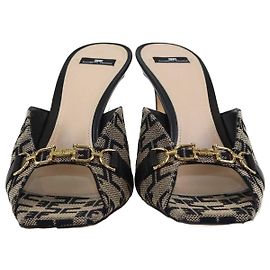 Elisabetta Franchi Brown/Black Monogram Slider Sandals Black