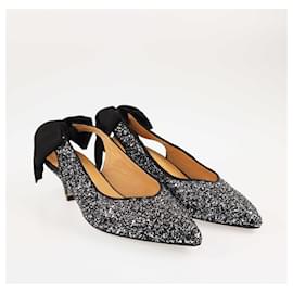 Ganni-Ganni – Schwarze/silberne Pumps mit Glitzer-Kitten-Heels-Schwarz