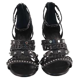 Hermès-Hermes Black Chaine D'ancre Studded Heels Sandals-Black