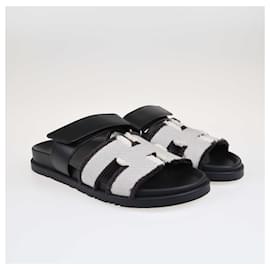 Hermès-Hermes Schwarze/Toile Chypre-Sandalen-Schwarz