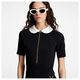 Louis Vuitton-LOUIS VUITTON KLEID Technisches Jersey Peter Pan Kragen Kleid Größe 34-Schwarz,Weiß