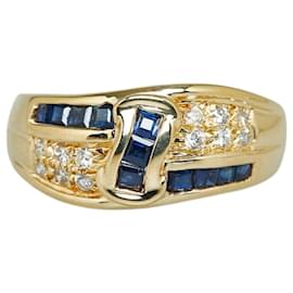 & Other Stories-Bague en or jaune K18YG avec saphir de 0,538 ct et diamant de 0,157 ct en parfait état-Doré