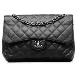 Chanel-Chanel CC Caviar Jumbo Classic doublé Flap Bag Sac à bandoulière en cuir en bon état-Autre