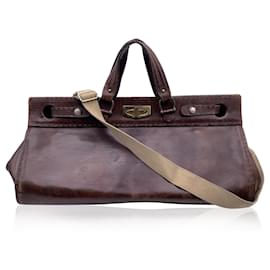 Autre Marque-Vintage Brown Leather Travel Bag Luggage Carry On Bag with Strap-Brown