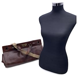 Autre Marque-Vintage Brown Leather Travel Bag Luggage Carry On Bag with Strap-Brown