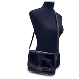 Gucci-Vintage Black Patent Leather Flap Shoulder Messenger Bag-Black