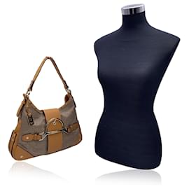 Autre Marque-Beige Op Canvas and Leather Hobo Shoulder Bag-Beige