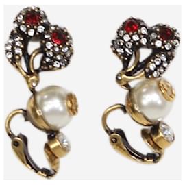 Gucci-Pendientes colgantes de perlas doradas y cerezas-Dorado