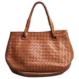Bottega Veneta-Brown intrecciato leather top handle bag-Brown