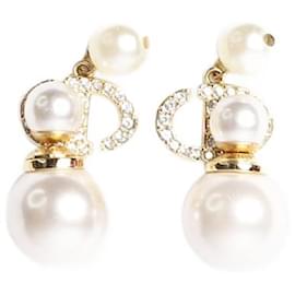 Christian Dior-Boucles d'oreilles en perles ornées de bijoux CD-Doré