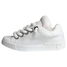 Dolce & Gabbana-White chunky-lace leather trainers - size EU 40-White
