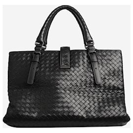 Bottega Veneta-Black Intrecciato leather top handle bag-Black