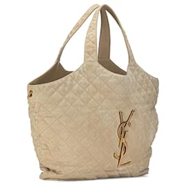 Saint Laurent-Saint Laurent Brown Maxi Monogram Icare Shopping Tote-Brown,Beige