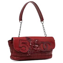 Chanel-Sac à bandoulière en cuir d'agneau Chanel Red Camellia CC Choco Bar No 5-Rouge