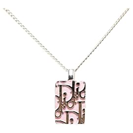 Dior-Dior Silver Oblique Plate Pendant Necklace-Silvery