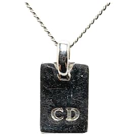 Dior-Dior Silver Oblique Plate Pendant Necklace-Silvery