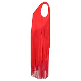 Stella Mc Cartney-Stella McCartney Fringed Midi Dress in Red Acetate-Red