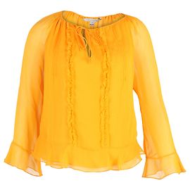 Top con maniche trasparenti arricciate Diane Von Furstenberg in seta gialla Giallo