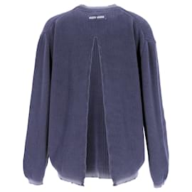 Miu Miu-Miu Miu Rear-Vent Ribbed-Knit Jumper in Blue Wool-Blue