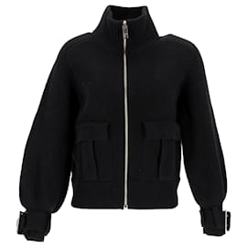 Burberry-Burberry Lunan Zip Front Jacket Buckle Cuffs in Black Cashmere-Black