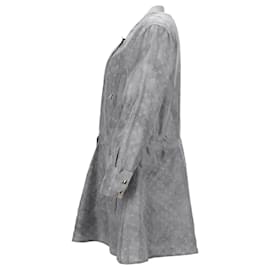 Louis Vuitton-Louis Vuitton Washed Monogram Long-Sleeved Dress in Grey Silk-Grey