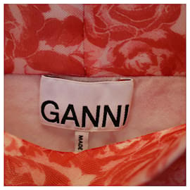Ganni-Ganni Floral Ruched Skirt in Coral Chiffon-Coral