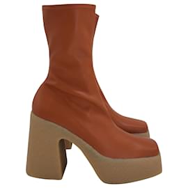 Stella Mc Cartney-Stella McCartney Praline Skyla Chunky Plateau-Stiefeletten aus braunem Polyurethan-Braun