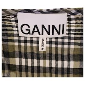 Ganni-Ganni Wrap Mini Dress in Plaid Brown Cotton-Brown