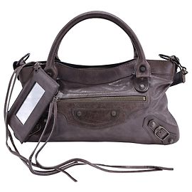 Balenciaga Motocross Classic First Bag em couro de cordeiro marrom Marrom
