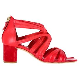 Sandro Block Heel Sandals in Red Leather Red