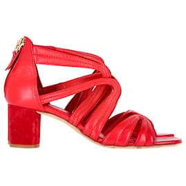 Sandro-Sandro Block Heel Sandals in Red Leather-Red