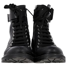 Hugo Boss-Boss Buckled Combat Boots in Black Leather-Black