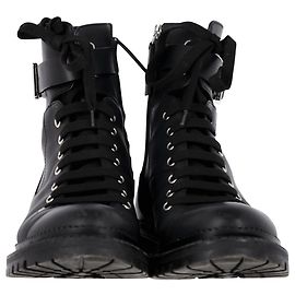 Hugo Boss Botas de combate com fivela Boss em couro preto Preto