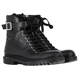 Hugo Boss-Boss Buckled Combat Boots in Black Leather-Black