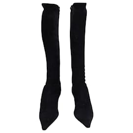 Prada-Prada Low Heel Pointed Toe Boots in Black Suede-Black