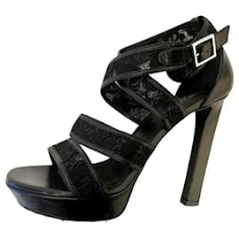 Saint Laurent-Leather and lace sandals-Black