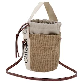 Chloé-Chloe Woody Small Basket Shoulder Bag Raffia Beige Auth 73397A-Beige