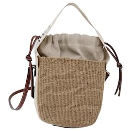 Chloé-Chloe Woody Small Basket Shoulder Bag Raffia Beige Auth 73397A-Beige