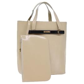 Gucci-GUCCI Hand Bag Patent leather Beige Auth 72962-Beige
