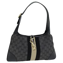 Gucci-GUCCI GG Canvas Sherry Line Jackie Shoulder Bag Black White 001 4057 Auth 73366-Black,White