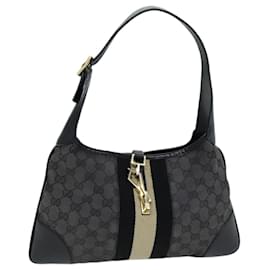 Gucci-GUCCI GG Canvas Sherry Line Jackie Umhängetasche Schwarz Weiß 001 4057 Auth 73366-Schwarz,Weiß