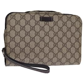 Gucci-GUCCI GG Supreme Clutch Tasche PVC Beige 201755 Auth ki4303-Beige