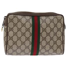 Gucci-GUCCI GG Supreme Web Sherry Line Clutch PVC Beige 63 01 012 Auth yk12088-Beige