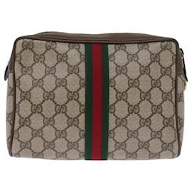 Gucci-GUCCI GG Supreme Web Sherry Line Clutch PVC Beige 63 01 012 Auth yk12088-Beige