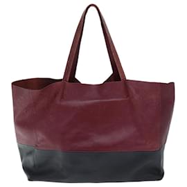 Céline-CELINE Horizontal Cabas Tote Bag Leather Red Black Auth yk11970-Black,Red
