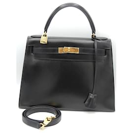 Hermès-HERMES KELLY 28 SELLIER BOX BLACK BEAUTIFUL CONDITION AND COMPLETE-Black