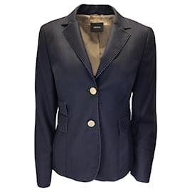 Autre Marque-Akris Navy Blue / Beige Contrast Stitching Cashmere and Silk Blazer-Blue