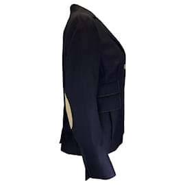 Autre Marque-Akris Navy Blue / Beige Contrast Stitching Cashmere and Silk Blazer-Blue