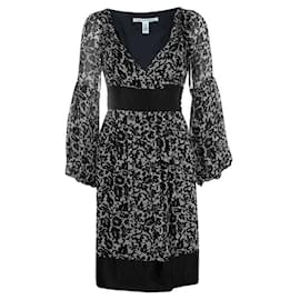 Diane Von Furstenberg-DvF Abby wrap dress with bell sleeves, pure silk-Black,White