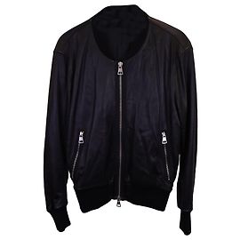 Giacca con cerniera Ami Paris in pelle nera Nero